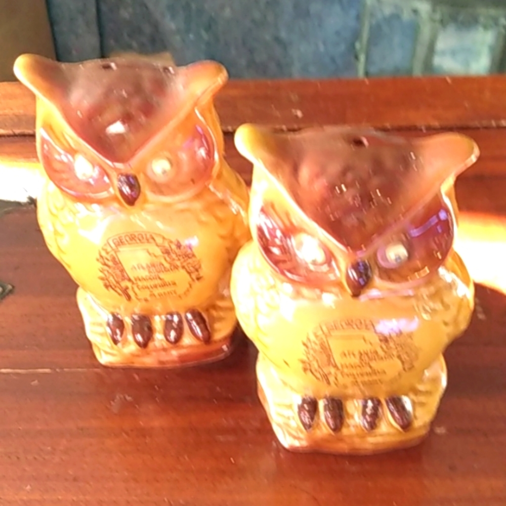Vintage Atlanta Georgia Owl Salt And Pepper Shakers With Moving Eyes.